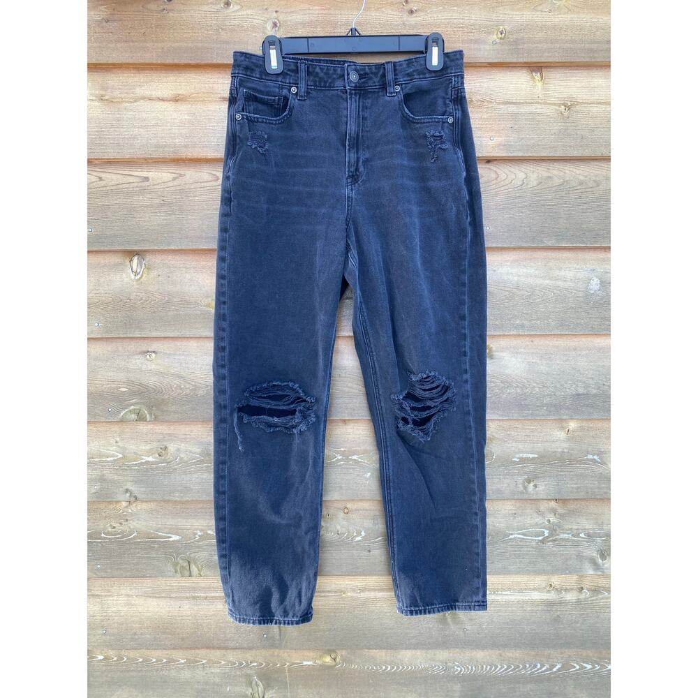 American Eagle black distressed mom straight leg jeans - Picture 2 of 8